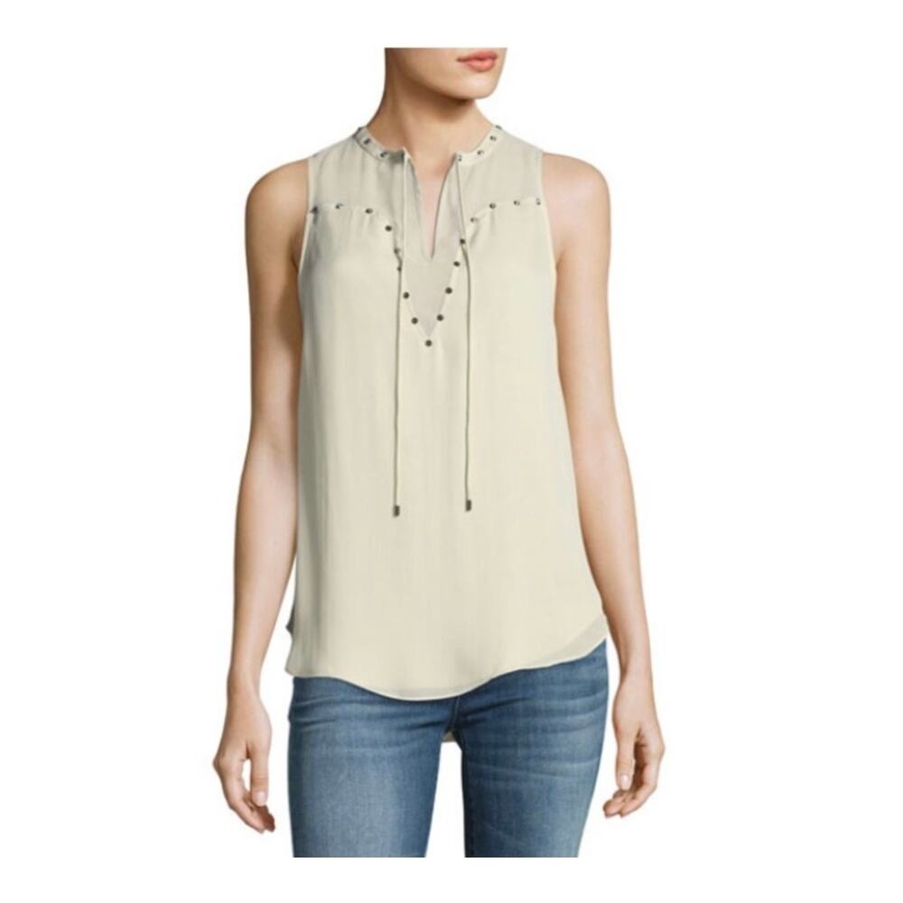 Haute Hippie Liberty Studded 100% Silk Tank Top Cream Luxury Edgy Neutral $248
